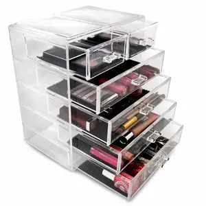 Acrylic Cosmetics Makeup Jewelry Big Storage Case Display 4 Large 2 Small Drawers Clear Makeup Organizer Bathroom Case