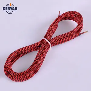 Zigzag tela de cable de alimentación recubierta de tela roja y negra, cable de alimentación trenzado textil tejido de algodón