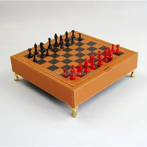 Custom PU Leather Chess Board Square Chess Checker Game Set