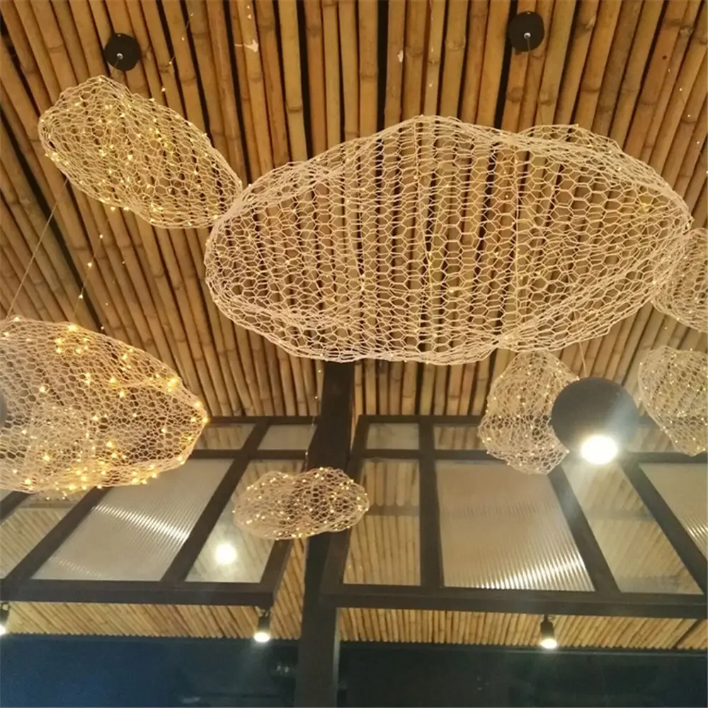 Malha De Arame criativo nuvens flutuantes pingente de iluminação da lâmpada de luz para o hotel