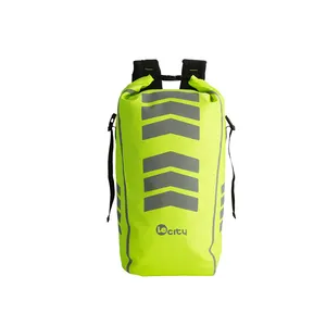 30L bicicleta alta visibilidad reflectante impermeable Dry Bag fluorescente verde Negro Mochila para motocicleta, equitación, kayak, camping