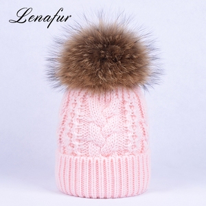 Personalized twist THREAD knitted natural raccoon fur POM hat - Product Image 4