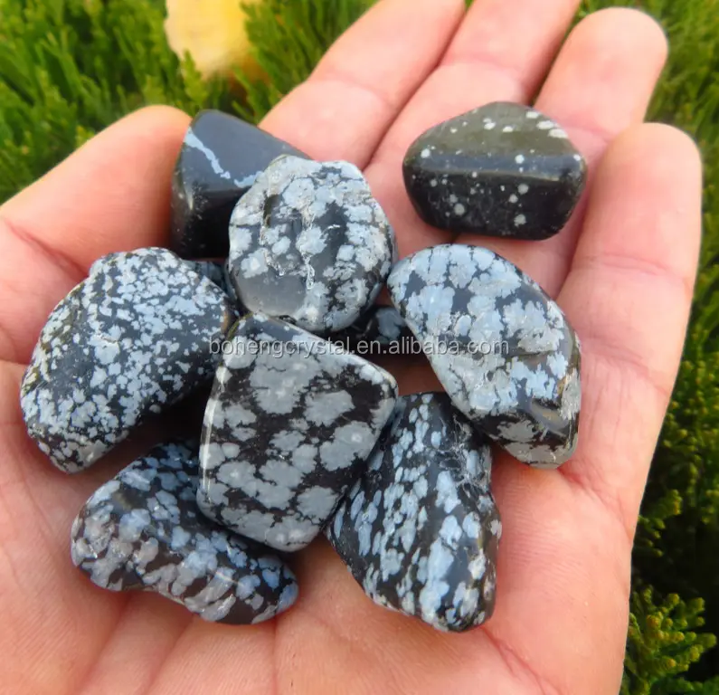 Piedras preciosas al por mayor alabastro bulk tumbled Snowflake Obsidian piedras curativas pulido grava cristal