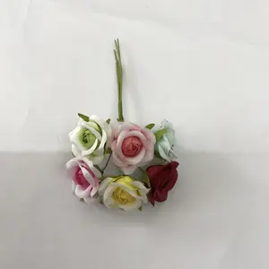 Ramo artificial de flores rosas pequeñas de 6 cabezas para decoración de boda artesanal