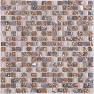 China Foshan texture mix color crystal glass coffee stone mosaic tile for wall decoration