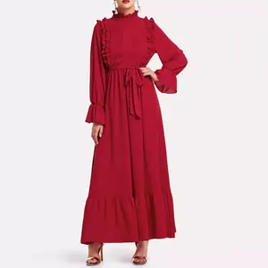 गुआंगज़ौ कपड़े फैक्टरी स्वनिर्धारित महिला सादा लंबी आस्तीन व्याकुल हेम मैक्सी पोशाक