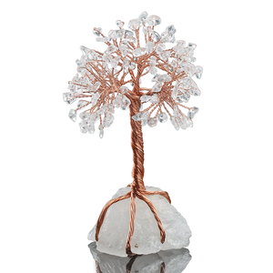 Healing Gemstone White Crystal Tree, Feng Shui Bonsai Tree, Handmade Brass Wire Multi Color Tree With Natural Stone Base