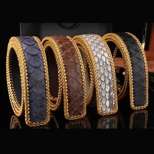 3.8cm de largeur véritable peau de serpent, matériau de peau de viper sans boucle ceintures en cuir sangles - Product Image 1
