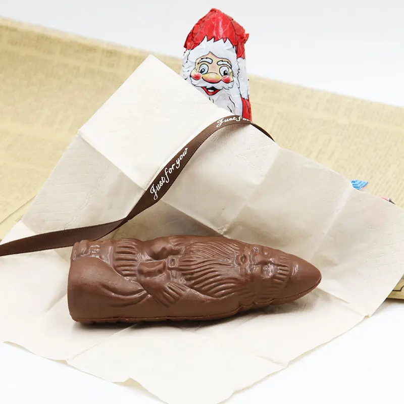 Solid milk Christmas Chocolate with Xmas Santa shape display paper box OEM China factory manufacture chocolate