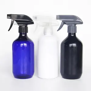 Botol Boston 16 Oz 500Ml, dengan Semprotan Pemicu Hitam Tahan Lama dengan Kabut dan Aliran untuk Aromaterapi Plastik Deterjen Botol Cair