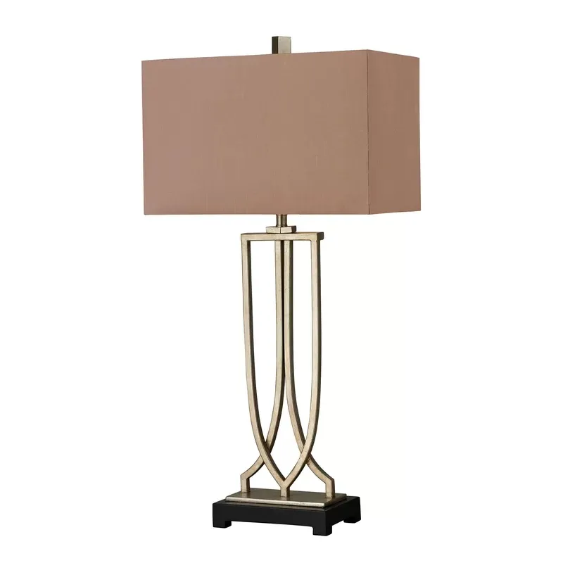 Lampe de Table décorative, rectangulaire, marron, Antique, feuille d'argent, acier, métal, avec ombre noire, décoration de chevet