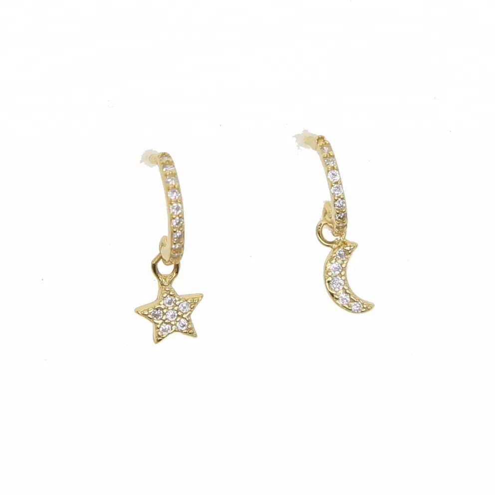 925 plata esterlina delicada moda mujer joyería pavimentada CZ lindo encantador Luna estrella colgante Stud pendiente