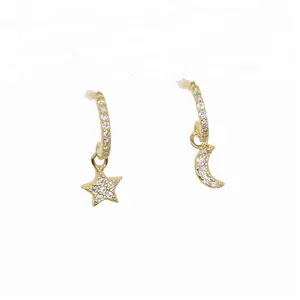 925 sterling Silver xinh xắn thời trang phụ nữ đồ trang sức paved CZ dễ thương đáng yêu trăng sao dangle Stud Bông tai