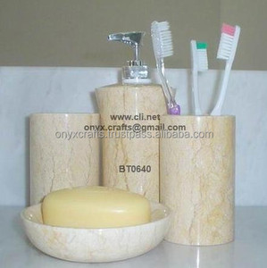 Juego de baño de mármol Accesorios Material de porcelana y resina Precio barato Cepillo de dientes y dispensador de jabón Soporte para uso doméstico - Product Image 1