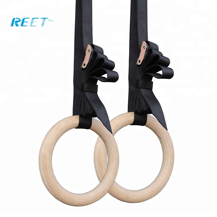 Оптовая продажа, деревянные гимнастические кольца с пряжками для ремней
