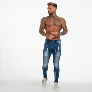 Gingtto Custom elegante Blue Denim Stretch <span class=keywords><strong>Super</strong></span> Fit <span class=keywords><strong>Jeans</strong></span> strappati da <span class=keywords><strong>uomo</strong></span> Pantaloons da <span class=keywords><strong>uomo</strong></span> <span class=keywords><strong>Jeans</strong></span> <span class=keywords><strong>Skinny</strong></span> da <span class=keywords><strong>uomo</strong></span> - Product Image 1