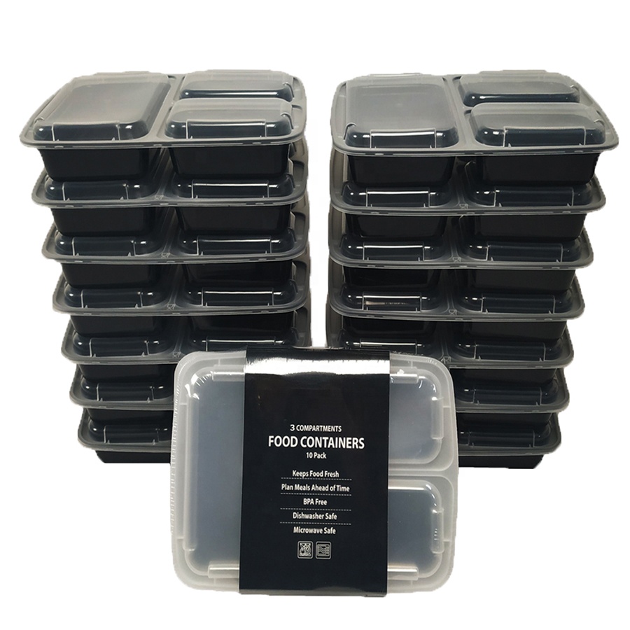 10 шт./упаковка, многоразовые контейнеры для еды с 3 отделениями, 1000 мл