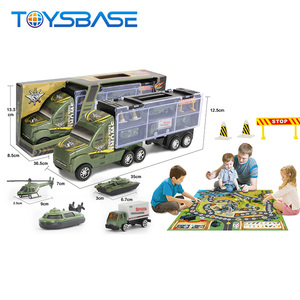 Set di Giocattoli <span class=keywords><strong>Camion</strong></span> Militare, Veicolo da Battaglia con Container e Mini Carro Armato ed Elicottero, Giocattoli con Ostacoli Stradali per Ragazzi - Product Image 4