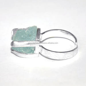 แหวนอัญมณีสีน้ำเงินอมเขียวธรรมชาติหยาบ925แหวนเงินสเตอร์ลิงแหวนเงินแหวนแฟชั่นชุบเงินเป็นของขวัญแต่งงาน - Product Image 2