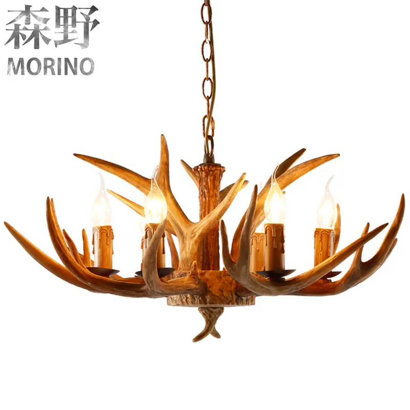 Country house Rustic Ceiling Lights Wood Chandelier Lighting 6 heads with E14 bulb socket