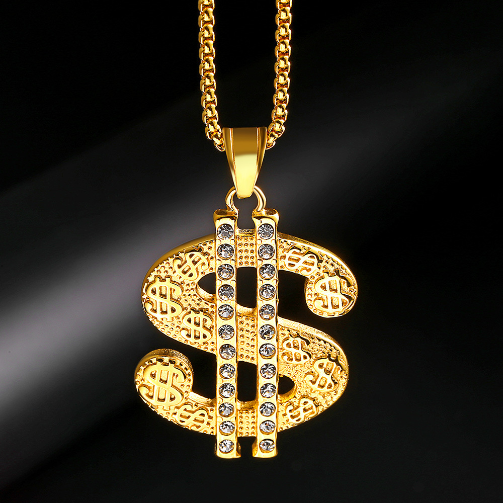 80s 90s Rapper Big Chunky Punk Style Stainless Steel $ Pendant