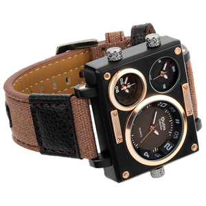 Reloj de Pulsera Masculino de Diseño Único Retro con Esfera Cuadrada Grande, 3 Zonas Horarias, Reloj de Cuarzo de Lujo para Hombre, Marca Oulm 3595, Relojes de Cuero - Product Image 3