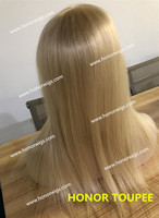 HT423 Toupet pour femme, couleur blond blanc #613, 6x8 pouces, 18 pouces de longueur, postiche personnalisé, cheveux soyeux et raides, prix réduit
