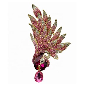 Büyük pembe Rhinestone Kristal Uçan Tavuskuşu Phoenix Kuş Broş Pin takı