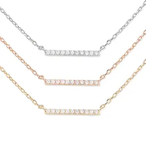 Delicate 925 silver 14k gold jewellery pave diamond bar cz necklace wholesale women