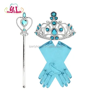 Conjunto de acessórios de princesa para meninas, 3 peças de vestir de princesa azul, tiara coroa e varinha para crianças