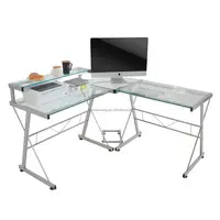 Glass tope Metal Tube Corner Office Table L Computer Table
