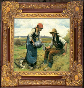 <span class=keywords><strong>Pintura</strong></span> al Óleo de <span class=keywords><strong>Estilo</strong></span> Vintage de Niños Jugando en la Playa en un Marco de Madera Antiguo Dorado - Product Image 4