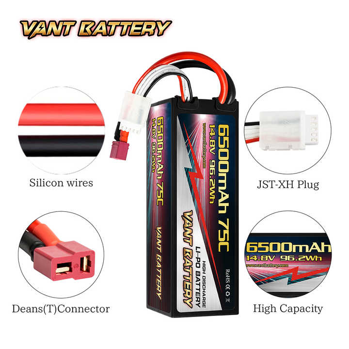 Vant 4S Lipo Battery 14.8V 6500mAh 75C High Discharge Hard case Battery With Deans Connector for RC Boat Airplane