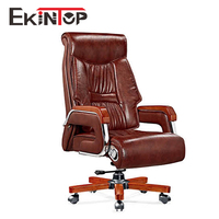 Chaise de bureau ergonomique Workwell confortable en cuir orange et bois antique pour visiteurs