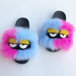 Nouveau design populaire <span class=keywords><strong>sandales</strong></span> en fourrure de monstre renard multicolore pantoufles pour styles d'yeux de femmes - Product Image 5