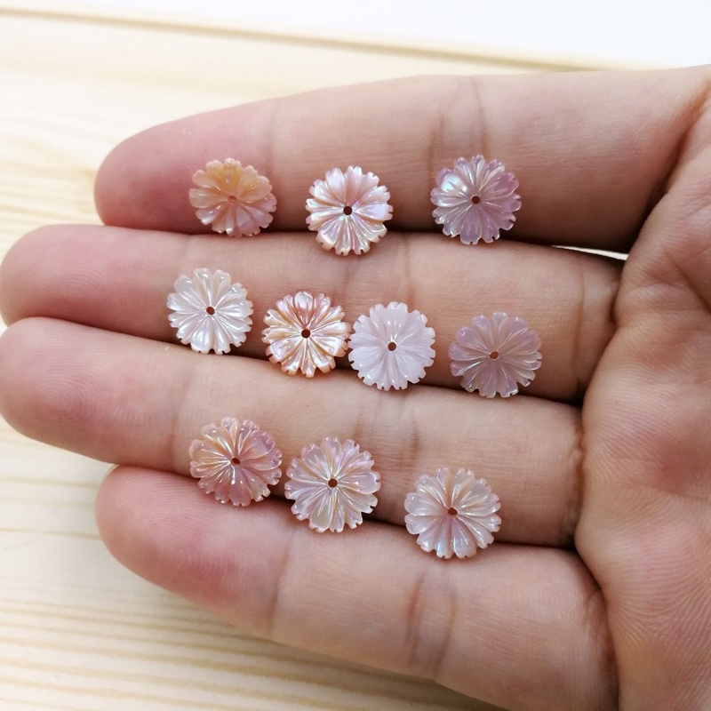 Fashion Factory Wholesale Loose Gemstone DIY 10mm Shell Carving Flower New Design Natural Craft Jewelry