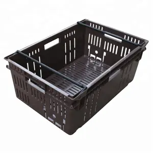 QS Plastic Crates for Fruits and Vegetables Bale Arm Handle Stackable Bread Pizza Dough Food Trays Mesh Baskets Manufacturer