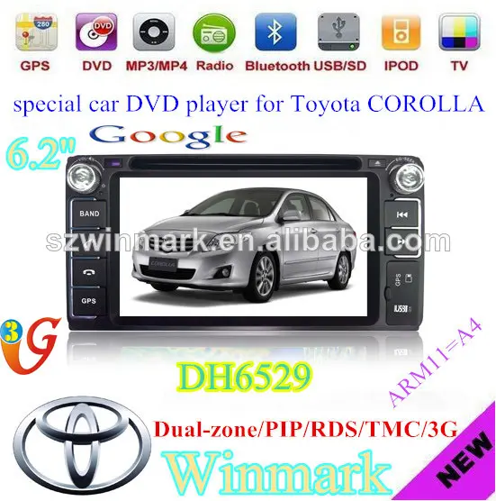 6.2 "reproductores de DVD 2din para Toyota Corolla con GPS, BT, radio, DVD, USB, SD, 3G, MIC, TDT, PIP, etc