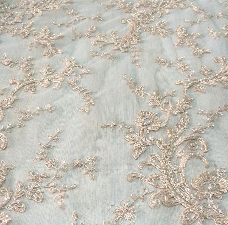 Высококачественное французское кружево с ручной вышивкой из бусин, тюль, кружевная ткань для вечернего платья или женского свадебного платья