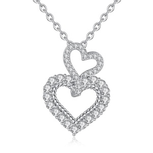Monili delle donne 925 sterling silver piccolo semplice <span class=keywords><strong>coppia</strong></span> cuore di amore del pendente della <span class=keywords><strong>collana</strong></span> - Product Image 1