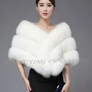 CX-B-133B Genuine Fox Fur Winter White Wedding Shawls Shoulder Wraps