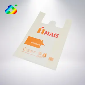 맞춤형 로고 인쇄 대형 재사용 가능한 생분해 성 퇴비화 티셔츠 손잡이 식료품 슈퍼마켓 용 비닐 쇼핑백