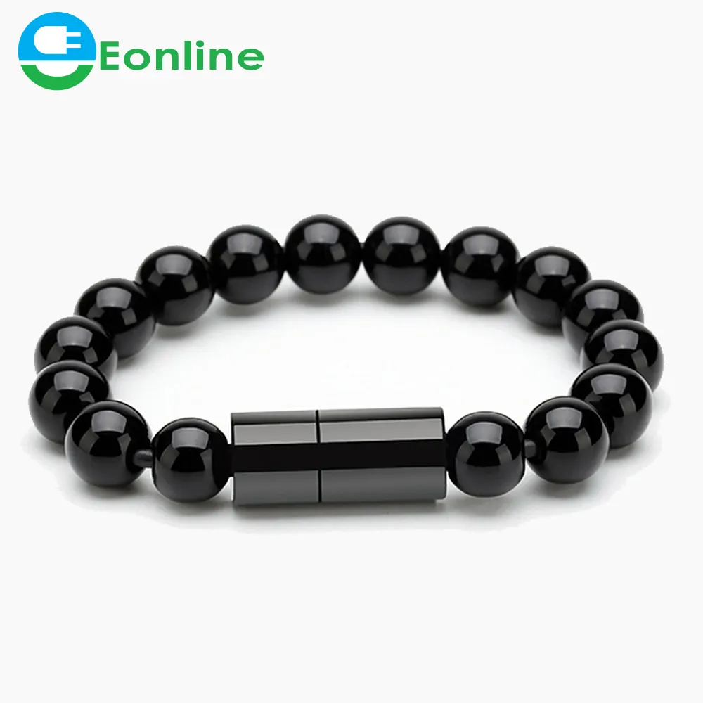 EONLINE OEM 3D 24cm Wearable USB Charging Bracelet Beads Charging Cable Portable USB Phone Charger for Type C Micro USB Android