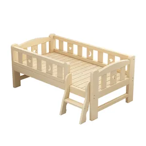 Детская кровать с поручнем, односпальная детская деревянная кровать для мальчиков, деревянная детская кроватка