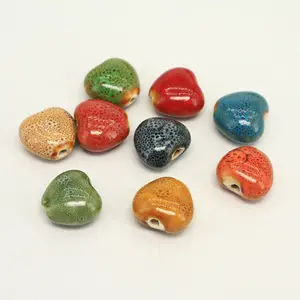 CC1851 خمر كوب من السيراميك على شكل قلب الخرز ، اليدوية الفخار ، القلب الخزف الخرز لصنع المجوهرات