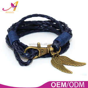 En gros Multicouche Main En Cuir Tressé Antique Homard Fermoir Aile Charme Bracelet En Cuir - Product Image 5