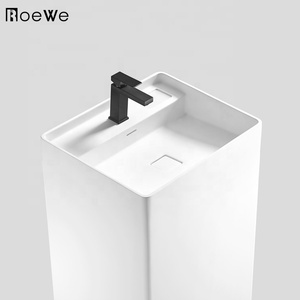 Lavabo sur pied en surface solide pour salle de bain, lavabo pour se laver les mains, <span class=keywords><strong>colonne</strong></span> en <span class=keywords><strong>pierre</strong></span> de résine coulée, lavabo autoportant composite - Product Image 3