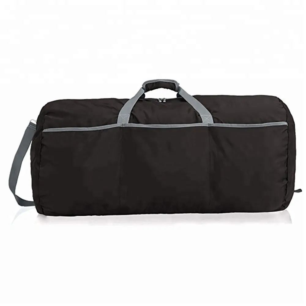 Bolsa de viagem retangular grande, leve, esportiva, em formato de duffel, com sala de estar e preta