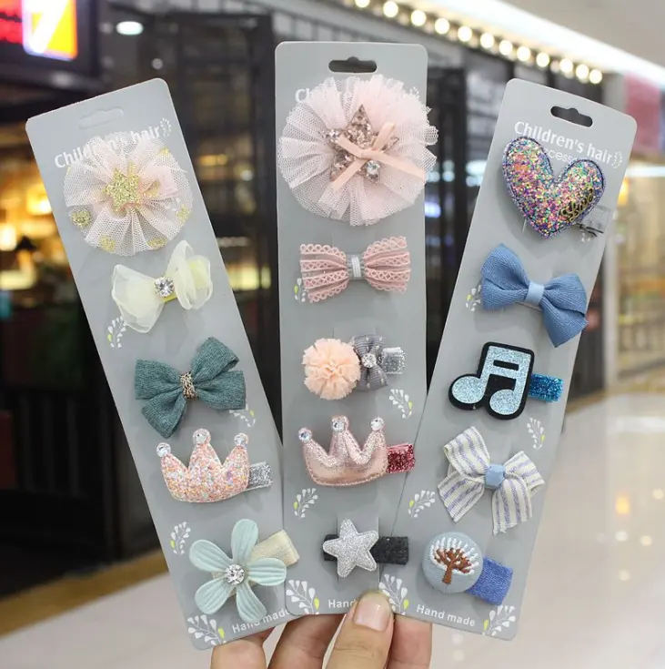 Nuevo diseño de moda coreano lindo 5 pcs un conjunto pelo clips conjunto para bebé niñas