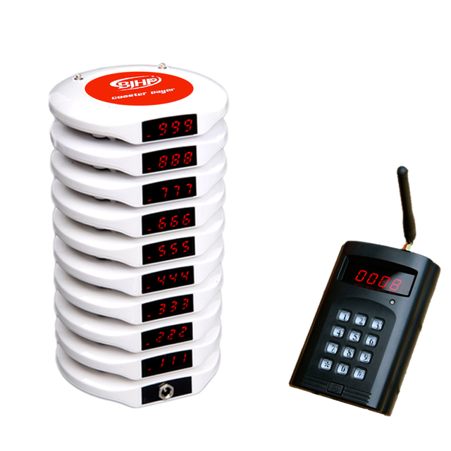 Restaurant Guest Wireless Paging System 10 Pcs Digital coaster Pagers 1 Numeric Keypad Transmitter